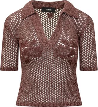Amiri Floral Crochet Polo - Dames - Polos - Bruin - S - Nylon - Tops