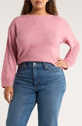 Wit & Wisdom Open Stitch Boat Neck Sweater in New Rose at Nordstrom Rack, Size 1X