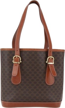 Celine Vintage Macadam Handbag Canvas And Leather Brown Canvas Handbag (Pre-Owned)
