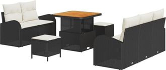 vidaXL Garden Sofa Set Height-Adjustable 8 pcs Black Poly Rattan Vidaxl