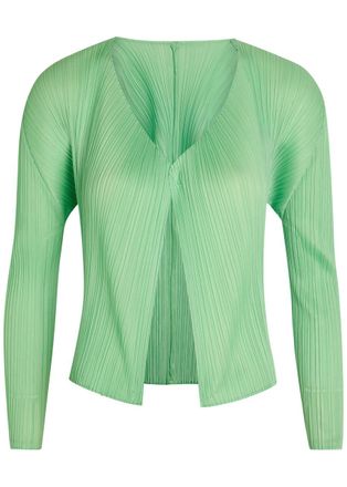 Pleats Please Issey Miyake Pleated Woven Cardigan - Light Green - 5