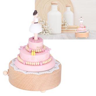 OEM Caja De M&uacute;sica De Madera Con Figura De Ni&ntilde;a Sobre Pastel De Cumplea&ntilde;os, Artesan&iacute;a Decorativa, Regalo Festivo - Madera De Haya, 415 G, 17 Cm, Empaqueta