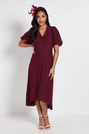 Wallis Womens Petite Lace Drop Hem Midi Dress - Purple Polyamide - Size 10 UK