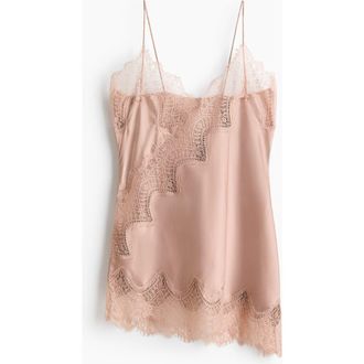 H&M Lace-trimmed Strappy Satin Top in Light Dusty Pink at Nordstrom, Size X-Small