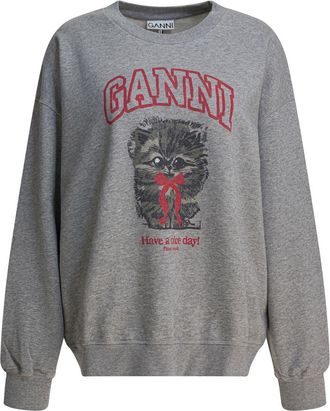 Ganni Margot Kitty Print Crewneck Sweatshirt
