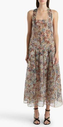 Khaite Amello Floral Drop Waist Silk Organza Pinafore Dress in Cream Multi at Nordstrom, Size 8
