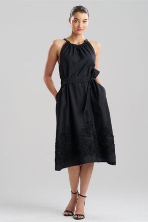 Natori Carnation Embroidery - Cotton Voile Halter Neck Dress in Black at Nordstrom, Size X-Small