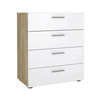 Dmora C&oacute;moda Dmora De Cuatro Cajones, Roble Y Blanco Brillante, 70 X 82 X 40,25 Cm, Con Embalaje Reforzado