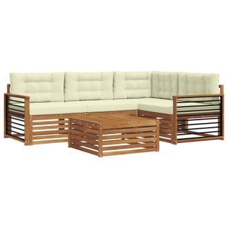 vidaXL Conjunto De Sof&aacute;s De Exterior Con Coj&iacute;n 5 Pcs Natural Y Crema Vidaxl
