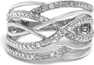 House of Brilliance 14K Rose Gold Plated.925 Sterling Silver Diamond Accent Crossover Ring