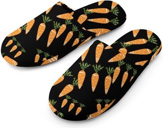 Generic Cute Carrots Flannel Mens Slip-on Slippers Winter Warm House Shoes with Rubber Sole for Home Hotel