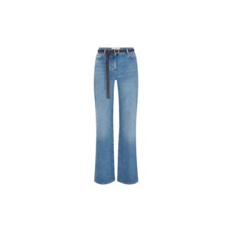 Elisabetta Franchi Jeans Palazzo con Cintur&oacute;n de Ante - Jeans - Mujer - Azul - W25