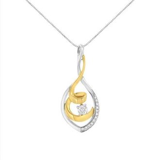 House of Brilliance 10K Two-Tone Yellow & White Gold 1/4 Cttw Diamond Spiral Link Pendant Necklace at Nordstrom