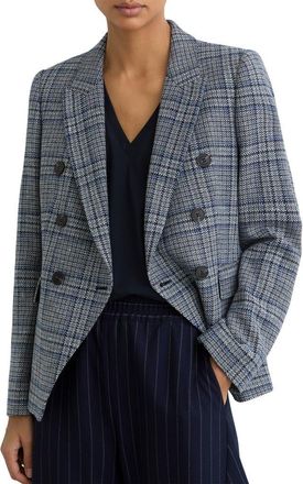 Reiss Larissa Plaid Double Breasted Jacket in Navy Check at Nordstrom, Size 10 Us