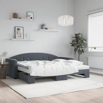 vidaXL Daybed with Trundle and Mattresses Dark Grey 90x190 cm Velvet vidaXL