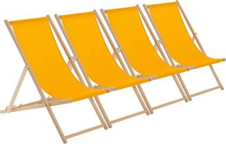 Harbour Housewares 4x Traditional Wooden Deck Chairs - Folding Garden Beach Lounge Chair in Orange