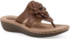 White Mountain Cashlyn Floral Mini Wedge Sandal - Wide Width Available in Tan/Burnished/Smooth at Nordstrom Rack, Size 7.5