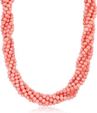 Ross-Simons 4-4.5mm Pink Coral Bead Torsade Necklace With Sterling Silver