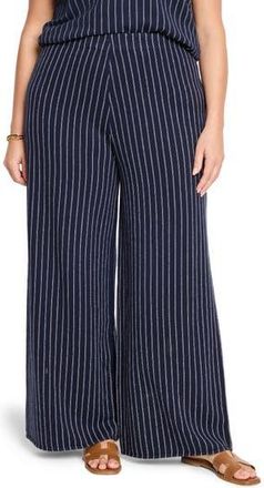 Nic+Zoe Destination Stripe Wide Leg Knit Pants in Indigo Multi at Nordstrom Rack, Size 1 X