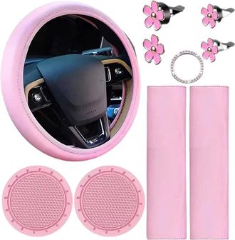 OEM Juego De 10 Fundas Rosas Para Volante De Mujer, Bonitos Accesorios Para El Coche