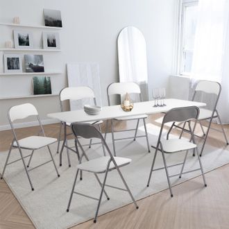 IDMarket Idmarket - Lote De 6 Sillas Plegables Kity Blancas De Pu