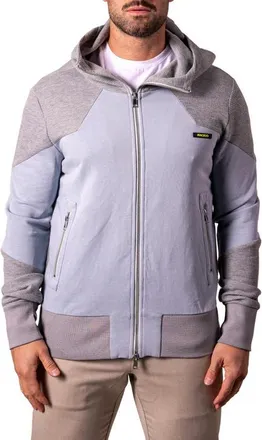 Maceoo Mixed Media Zip Hoodie in Grey at Nordstrom, Size Xxx-Large