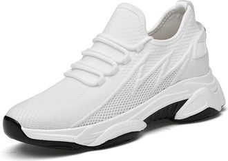 Generic Mens Elevator Shoes, Hidden Height Increasing Trainers, Lightweight Breathable Mesh Sneakers, Casual Athletic Boosting Shoes (White Flat Bottom,8.5)