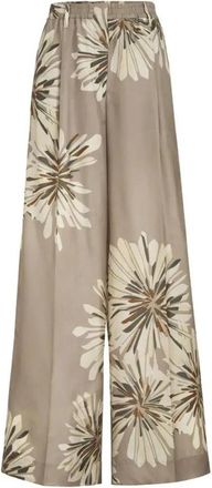 Brunello Cucinelli Floral Wide-Leg Pants - Dames - Wijde Broeken - Beige - M - Broeken