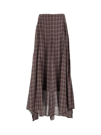 Eleh Brown Asymmetrical Plaid Midi Skirt