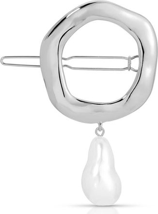 Ettika Open Circle Imitation Pearl Barrette in Silver at Nordstrom