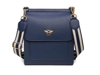 Alice Wheeler Large Bloomsbury Crossbody Bee Bag with striped strap (Navy)
