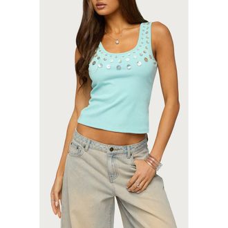 Edikted Beach Babe Crop Tank in Turquoise at Nordstrom, Size X-Small