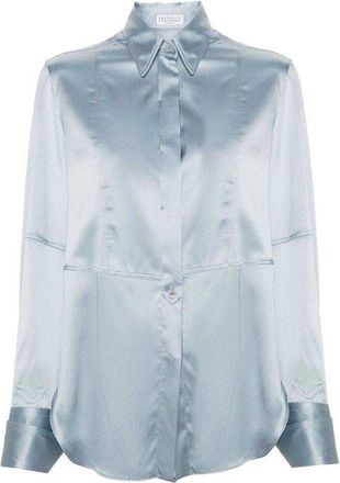 Brunello Cucinelli Gray Silk Womens Shirt