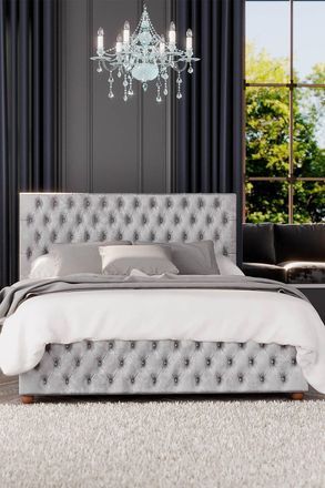 Laurence Llewelyn-Bowen Seren Ottoman Storage Bed in Mirazzi Velvet Fabric, Custom Made in Silver | Size: King