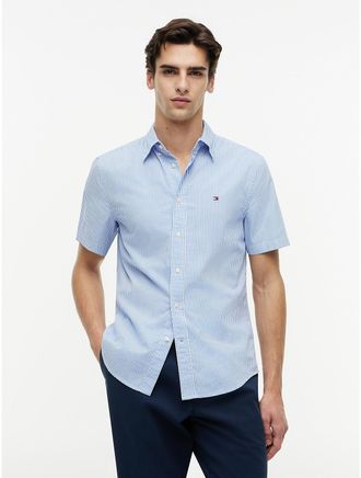 Tommy Hilfiger Mens Regular Fit Short-Sleeve Striped Shirt - Blue - XXL