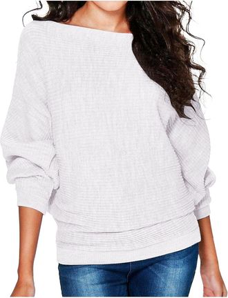 Generic Loose T Shirts for Women Boat Neck Long Batwing Sleeve Blouse Tops Plus Size Casual Knitted Tunic Tops Classic Baggy Comfy Shirts Solid Color Daily De