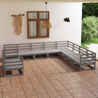 vidaXL Muebles De Jard&iacute;n 10 Piezas Gris Madera De Pino Maciza Vidaxl