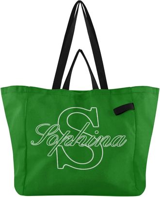 Generic Custom Green print Reusable Canvas Tote Bag, Heavy Duty Grocery Shopping Bag with Large Capacity Double Handles Hard Bottom Work Groceries Travel