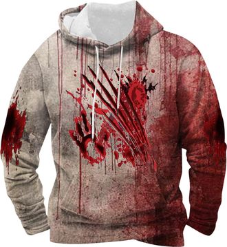 Generic Halloween Sweatshirts Mens Problem Solved Bloodstain Hoodie Casual Sweatshirt Splatter Pattern Hooded Leisure Print