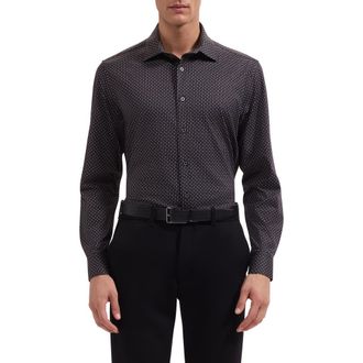 Bugatchi James OoohCotton Geometric Print Button-Up Shirt in Black at Nordstrom, Size Xxx-Large