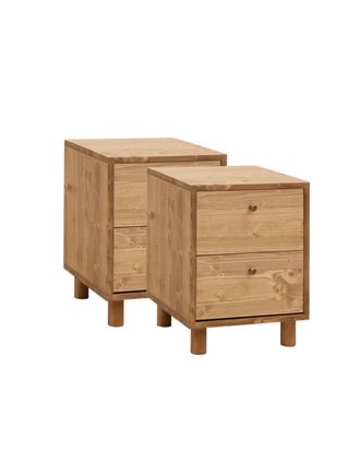 Deco Wood Pack 2 mesitas de noche de madera maciza marr&oacute;n claro 51x38cm