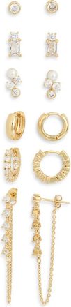 Nordstrom Rack Pack of 6 Huggie & Stud Earrings in Clear- Gold at Nordstrom Rack