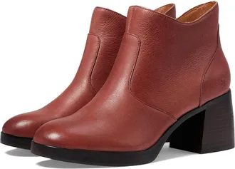Lucky Brand Quinlee Boots Womens Henna Leather Block Heel Ankle Bootie JOBB1649