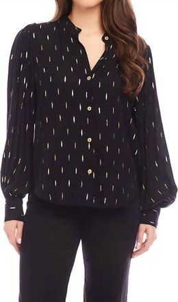 Karen Kane Mariat Metallic Shirred Sleeve Top In Black, Gold, Silver