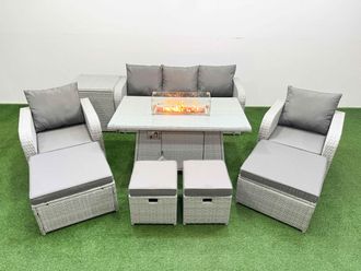 Fimous Rattan Lounge Sofa Set 9 Seater Outdoor Garden Furniture Sets in Light Grey