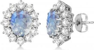 Allurez Oval Moonstone and Diamond Earrings 14k White Gold (5.50ctw)