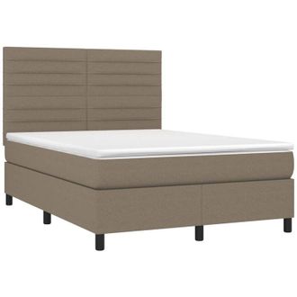 vidaXL Cama Box Spring Colch&oacute;n Y Luces Led Tela Gris Taupe 140x200 Cm Vidaxl