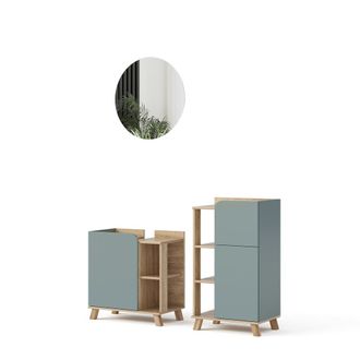 Vicco Conjunto De Muebles De Ba&ntilde;o Karen, Gris Azulado, 3 Piezas, Con Armario Midi