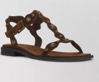 Ash suede flat sandals round toe ankle strap