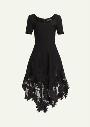 Oscar De La Renta Carnation Guipure Lace Knit Midi-Dress In Black
